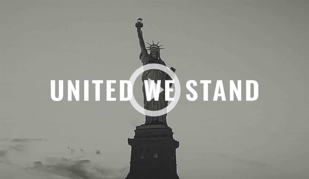 Statue of Liberty in black and white with video button
