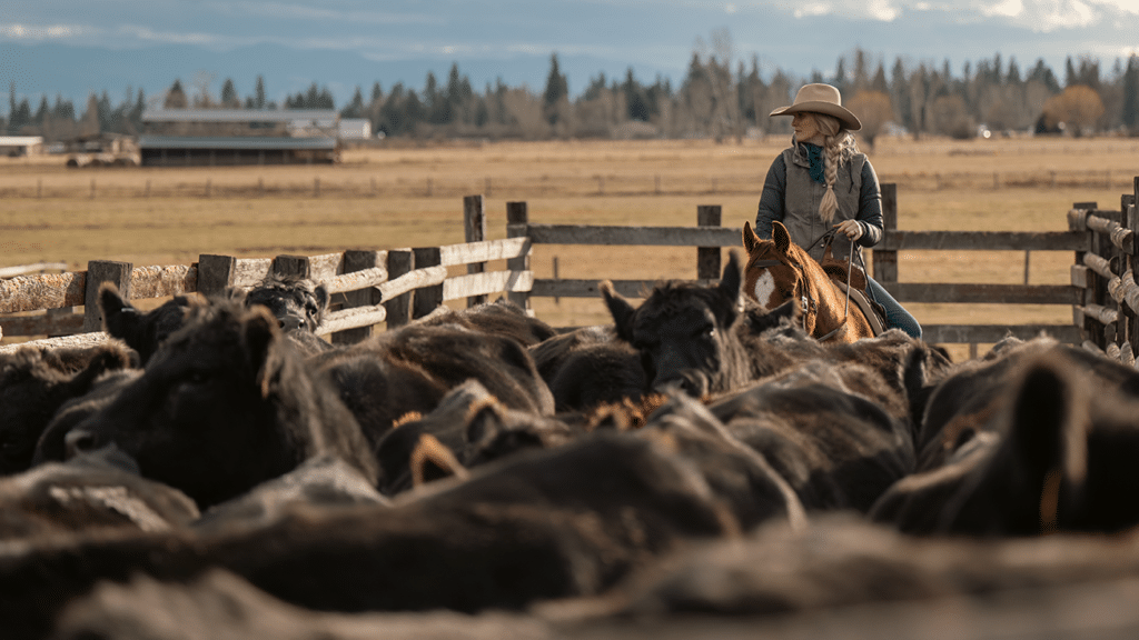 A cowboy herding cattle in a field.