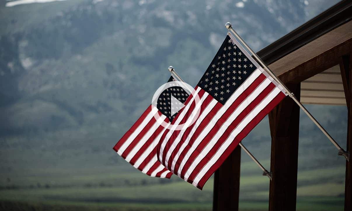 Double American flags on the countryside