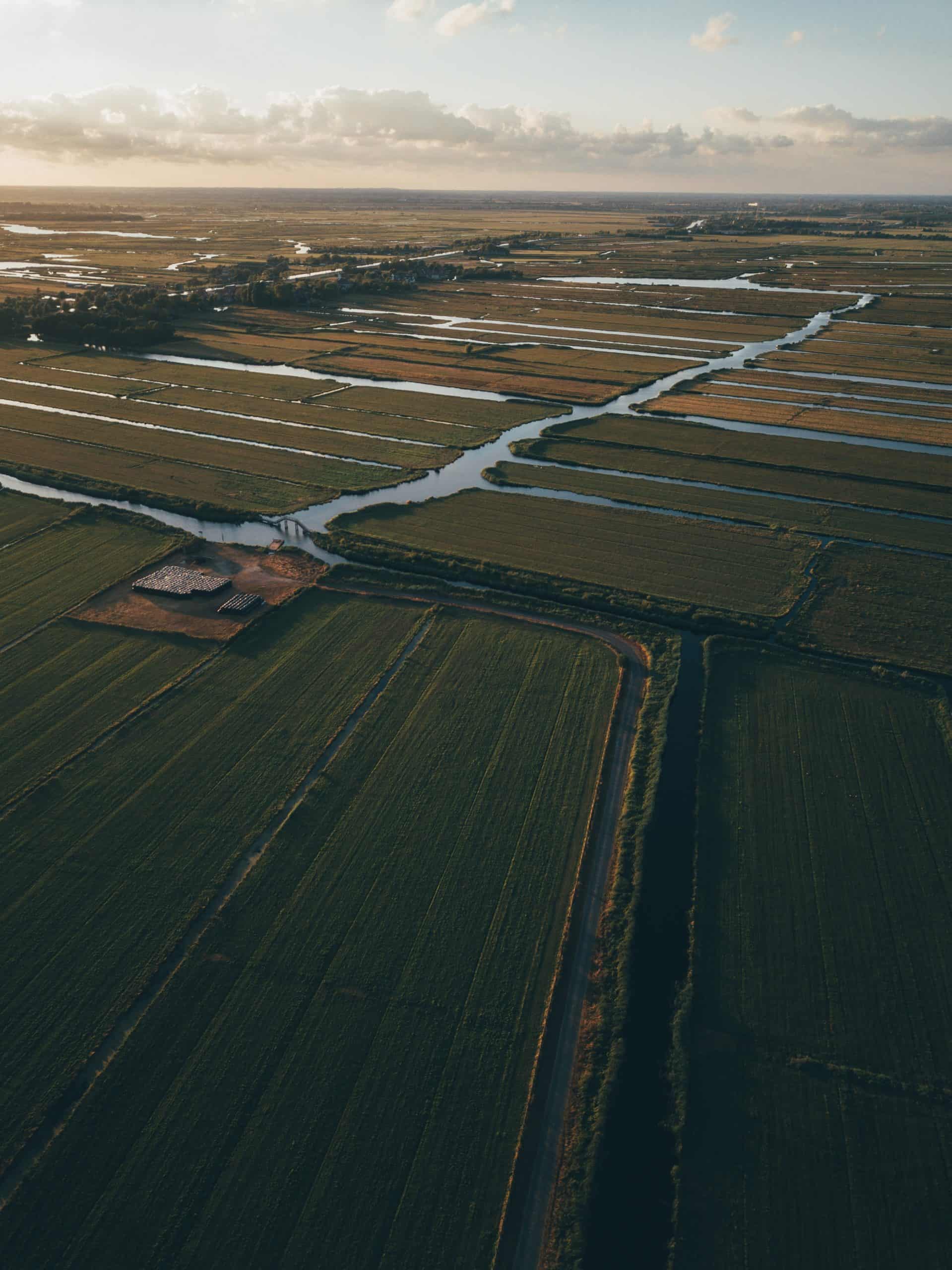Aerial view of rural farmland.