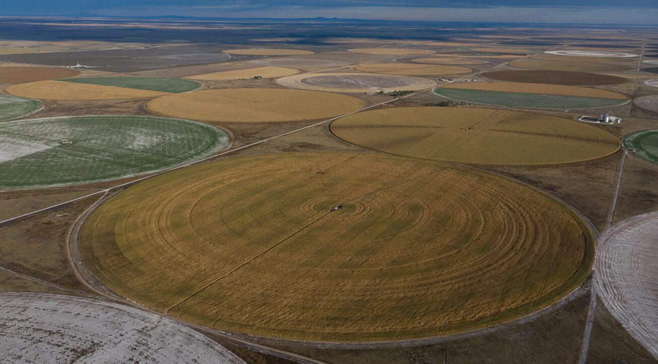 Crop circles in a Texas field.