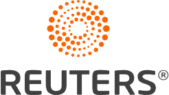 The image shows the Reuters logo with an orange circular design made of dots above the word "REUTERS" in black, capitalized letters.