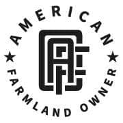 Logo for American Farmland Owner, featuring stylized initials 'AF' encircled by text and stars, representing pride in American farmland.